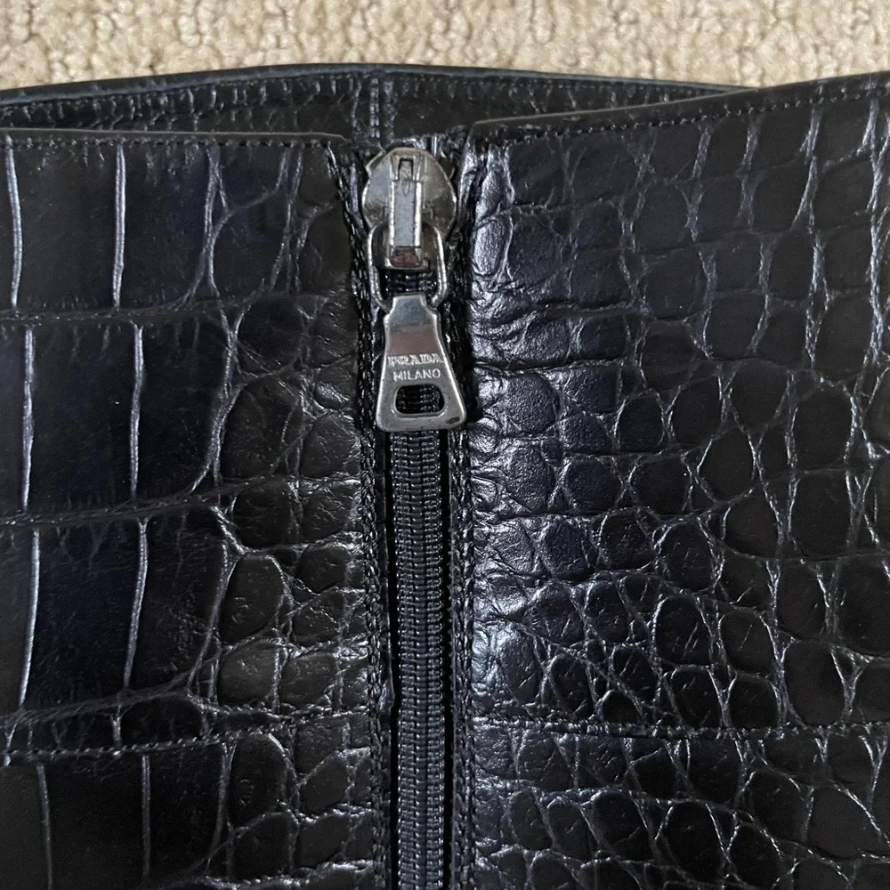 Prada Black Croc-Embossed Heeled Boots - Picture 10 of 10